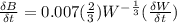 \frac{\delta B}{\delta t} = 0.007({\frac{2}{3}})W^{-\frac{1}{3}}(\frac{\delta W}{\delta t})