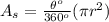 A_s=\frac{\theta^o}{360^o} (\pi r^{2})