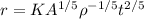 r=K A^{1/5} \rho^{-1/5} t^{2/5}