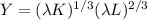 Y= (\lambda K)^{1/3} (\lambda L)^{2/3}