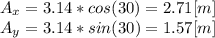 A_{x} = 3.14*cos(30) = 2.71[m]\\A_{y} = 3.14*sin(30) = 1.57[m]