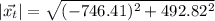 \displaystyle |\vec{x_t}|=\sqrt{(-746.41)^2+492.82^2}