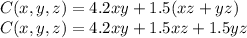 C(x,y,z) = 4.2xy + 1.5(xz+yz)\\C(x,y,z) = 4.2xy + 1.5xz + 1.5yz