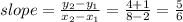 slope = \frac{y_2-y_1}{x_2-x_1} =\frac{4+1}{8-2} =\frac{5}{6}
