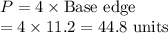 P = 4\times \text{Base edge}\\= 4\times 11.2 = 44.8\text{ units}
