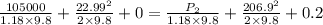 \frac{105000}{1.18\times 9.8} +\frac{22.99^2}{2\times 9.8} +0=\frac{P_2}{1.18\times 9.8} +\frac{206.9^2}{2\times 9.8} +0.2