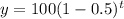 y=100(1-0.5)^t