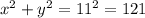 x^{2} +y^{2} =11^2=121