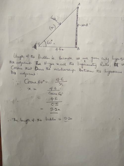 The angle of elevation of a ladder leaning against a wall is 60 degree and the foot of the ladder is