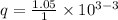 q=\frac{1.05}{1}\times 10^{3-3}