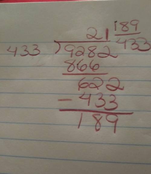 9282 divided by 433 with a remainder