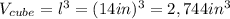 V_{cube} = l^{3} =(14in)^{3}=2,744 in^{3}