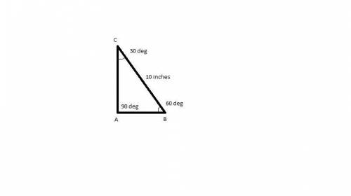 Atriangle has angles that measure 30°, 60°, and 90°. the hypotenuse of the triangle measures 10 inch