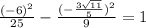 \frac{(-6)^{2}}{25}-\frac{(-\frac{3\sqrt{11}}{5})^{2}}{9}=1