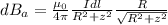 dB_a=\frac{\mu_0}{4\pi}\frac{Idl}{R^2+z^2}\frac{R}{\sqrt{R^2+z^2}}