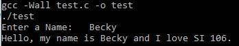 Write a function named intro that takes a string as input.  given the string becky as input, the f