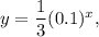 y=\dfrac{1}{3}(0.1)^x,