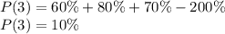 P(3) = 60\%+80\%+70\%-200\%\\P(3) = 10\%