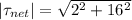 |\tau_{net}| = \sqrt{2^2+16^2}