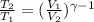 \frac{T_{2}}{T_{1}} = (\frac{V_{1}}{V_{2}})^{\gamma -1}