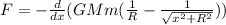 F = -\frac{d}{dx}(GMm(\frac{1}{R}-\frac{1}{\sqrt{x^2+R^2}}))