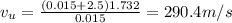 v_u = \frac{(0.015 + 2.5)1.732}{0.015} = 290.4 m/s