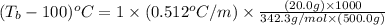 (T_b-100)^oC=1\times (0.512^oC/m)\times \frac{(20.0g)\times 1000}{342.3g/mol\times (500.0g)}