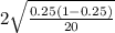 2\sqrt{\frac{0.25(1-0.25)}{20}}