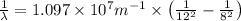 \frac{1}{\lambda}=1.097\times 10^7 m^{-1}\times \left(\frac{1}{12^2}-\frac{1}{8^2} \right )