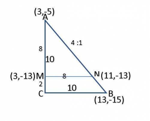 Locate the point of the line segment between a (3, -5) and b (13, -15) given that the point is 4/5 o