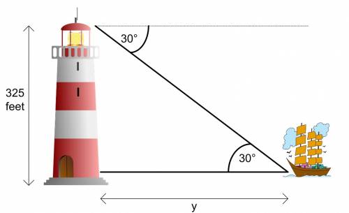 From the top of a 325-ft lighthouse, the angle of depression to a ship in the ocean is 30°. how far