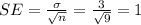 SE = \frac{\sigma}{\sqrt{n}}=\frac{3}{\sqrt{9}}=1