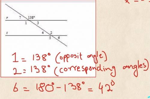 Line r is parallel to line t. find the measurement of angle 6. the diagram is not to scale. a.32 b.1