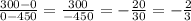 \frac{300-0}{0-450} = \frac{300}{-450}=- \frac{20}{30}  =- \frac{2}{3}