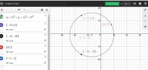 Pls  a circle is centered at point (-7,-1) and passes through the point (8,7). the radius of the cir