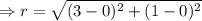 \Rightarrow r=\sqrt{(3-0)^2+(1-0)^2}