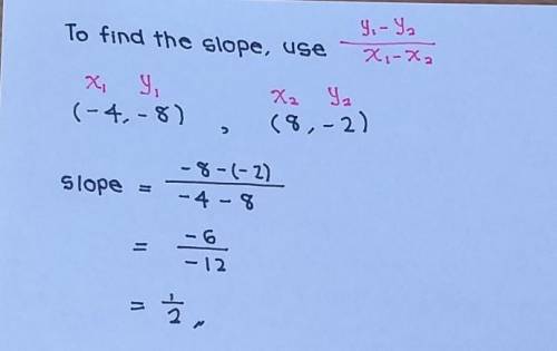 How do u find the slope of (-4, -8) (8,-2) show work