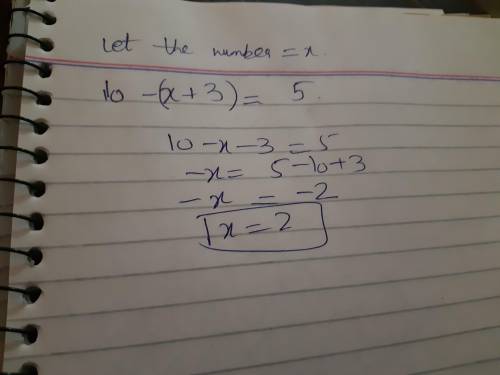 When the sum of a number and 3 is subtracted from 10 the result is 5. identify the integer.