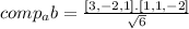 comp_{a}b=\frac{[3,-2,1].[1,1,-2]}{\sqrt{6}}
