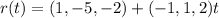 r(t) = (1,-5,-2) + (-1,1,2)t