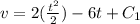 v = 2(\frac{t^2}{2})-6t+C_1