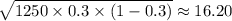 \sqrt{1250\times0.3\times(1-0.3)}\approx16.20