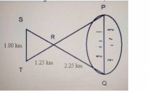 Refer to the diagram below. surveyors know that δpqr and δstr are similar. what is pq, the distance