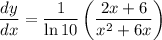 \dfrac{dy}{dx} = \dfrac{1}{\ln{10}}\left(\dfrac{2x+6}{x^{2} + 6x}\right)