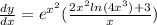 \frac{dy}{dx}=e^{x^2}(\frac{2x^2ln(4x^3)+3}{x})