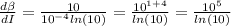 \frac{d\beta}{dI}=\frac{10}{10^{-4}ln(10)}=\frac{10^{1+4}}{ln(10)}=\frac{10^5}{ln(10)}