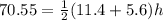 70.55 =  \frac{1}{2} (11.4 + 5.6)h