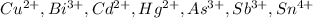 Cu^{2+}, Bi^{3+}, Cd^{2+}, Hg^{2+}, As^{3+}, Sb^{3+}, Sn^{4+}