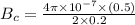 B_c=\frac{4\pi\times 10^{-7}\times (0.5)}{2\times 0.2}