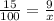 \frac{15}{100}  = \frac{9}{x}